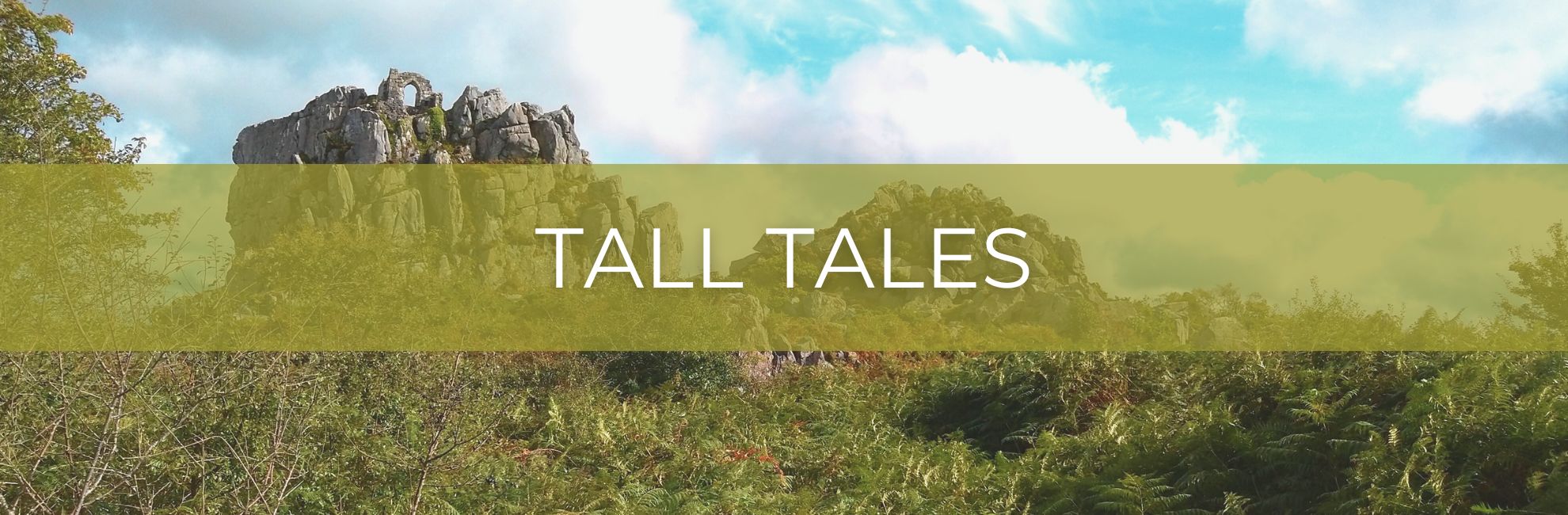 Roche Rock with text 'Tall Tales'