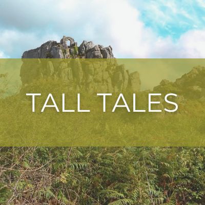 Roche Rock with text 'Tall Tales'