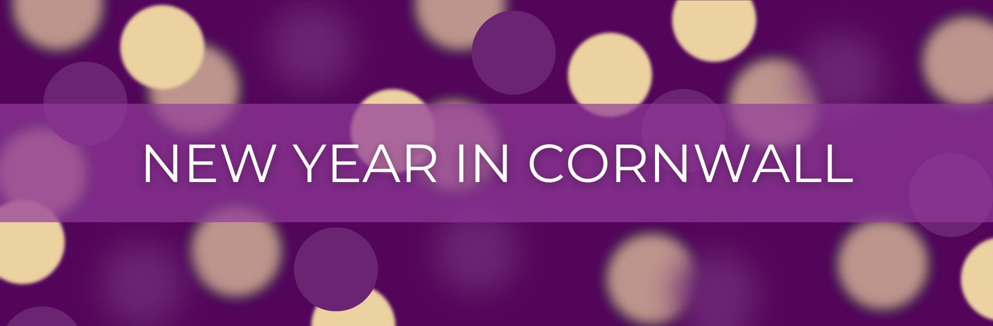 Purple bokeh effect with text 'New Year in Cornwall'